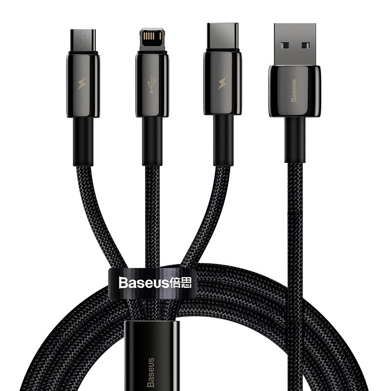 USB kabelis 3in1 Baseus Tungsten Gold, USB į micro USB / USB-C / Lightning, 3,5 A, 1,5 m (juodas)
