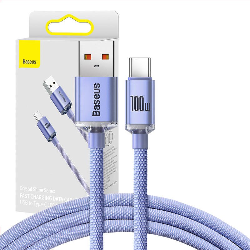 Baseus Crystal Shine kabelis USB į USB-C, 5A, 1,2 m (violetinis)