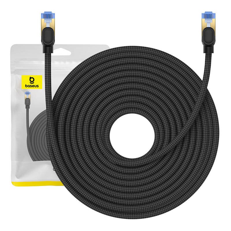 Apsuktas tinklo kabelis Cat.7 Baseus Ethernet RJ45, 10Gbps, 20m (juodas)