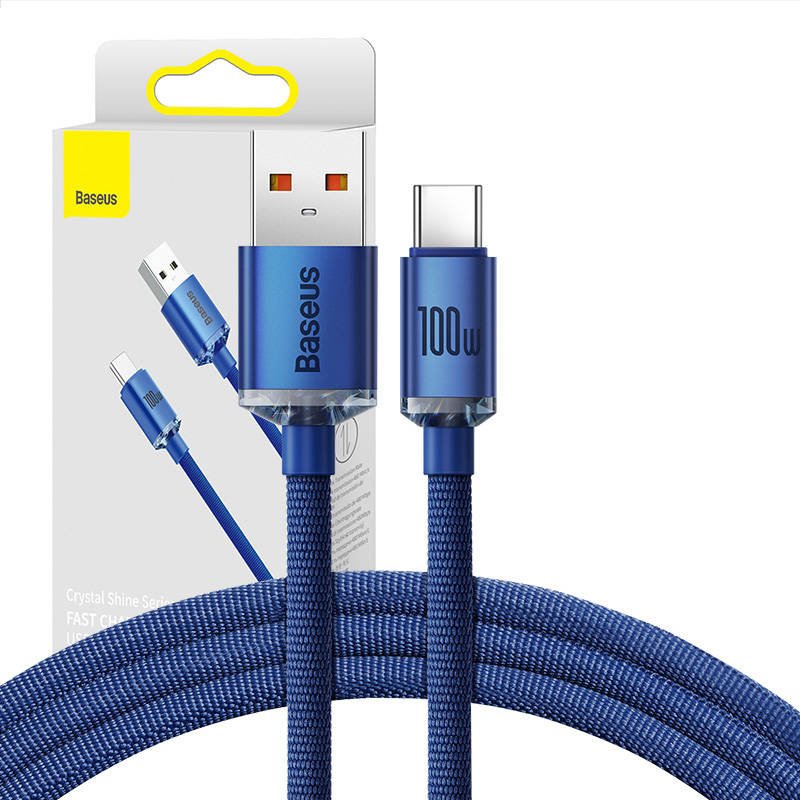 Baseus Crystal Shine kabelis USB į USB-C, 5A100W1,2m (mėlynas)