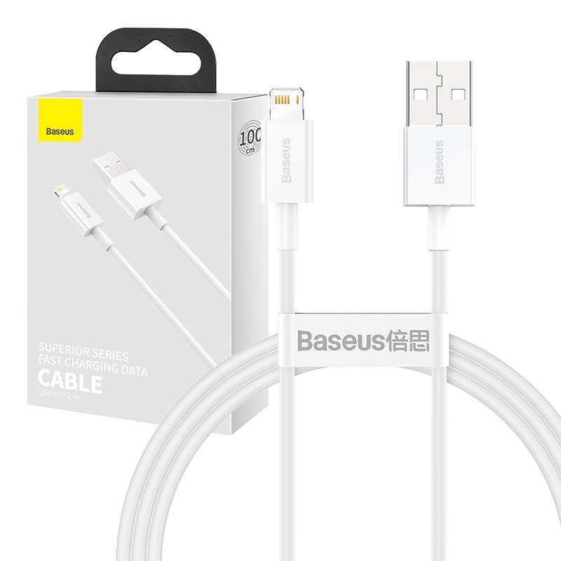 Baseus Superior serijos USB ir Lightning kabelis, 2,4 A, 1 m (baltas)