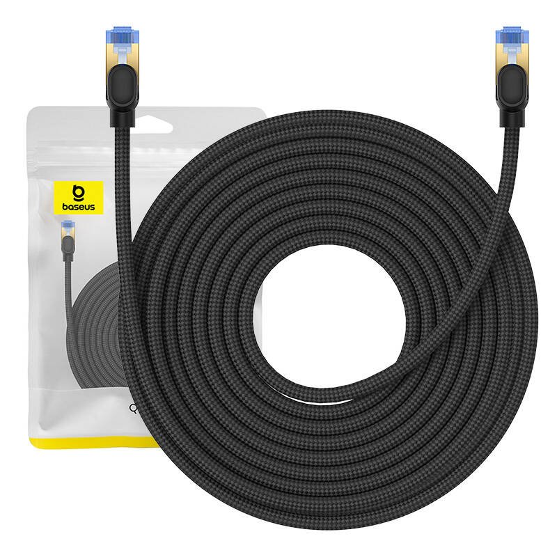 Apsuktas tinklo kabelis Cat.7 Baseus Ethernet RJ45, 10Gbps, 15m (juodas)