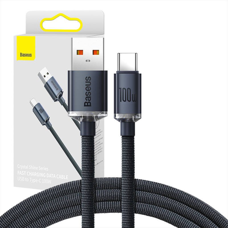 Baseus Crystal Shine kabelis USB į USB-C, 100W, 1,2 m (juodas)