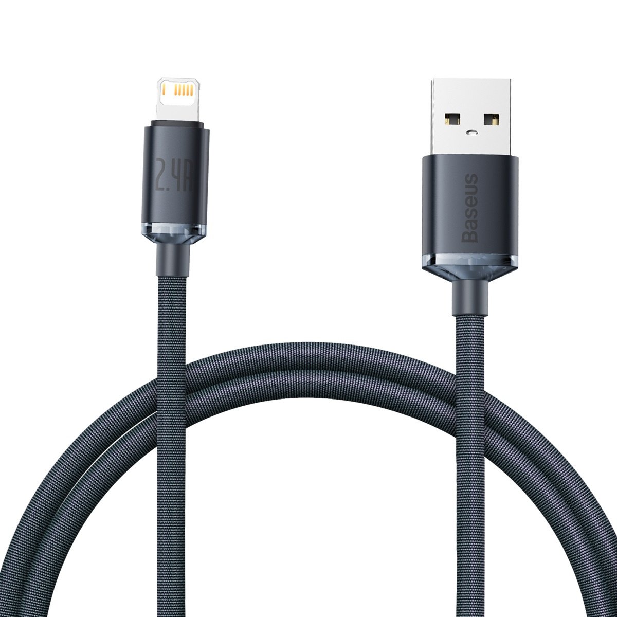 Baseus Crystal Shine USB ir Lightning kabelis, 2,4 A, 1,2 m (juodas)