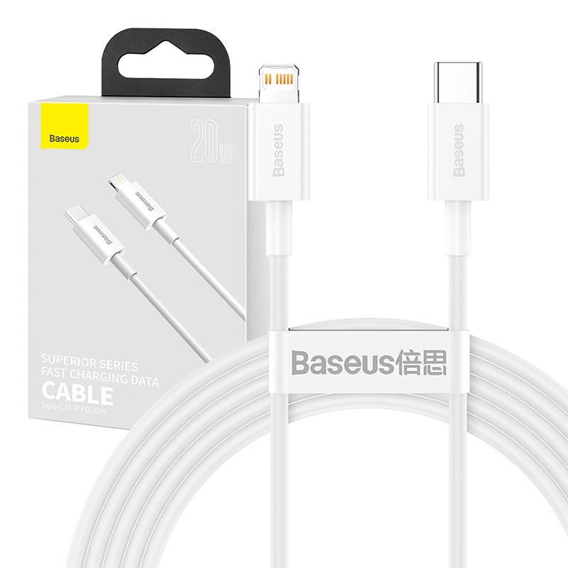 Baseus Superior serijos kabelis USB-C į Lightning, 20 W, PD, 2 m (baltas)