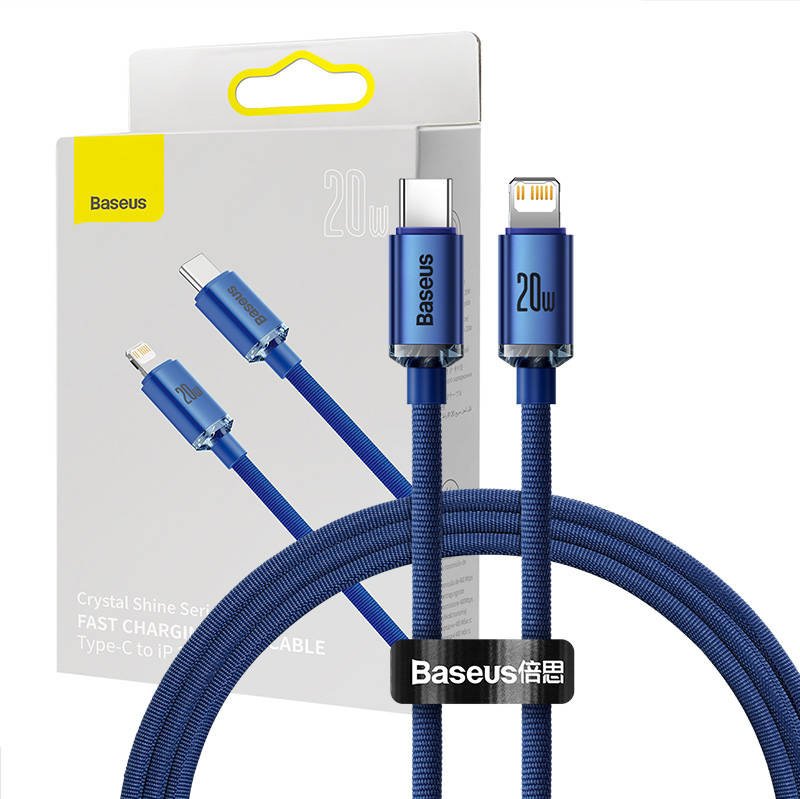 Baseus Crystal kabelis USB-C į Lightning, 20 W, 1,2 m (mėlynas)