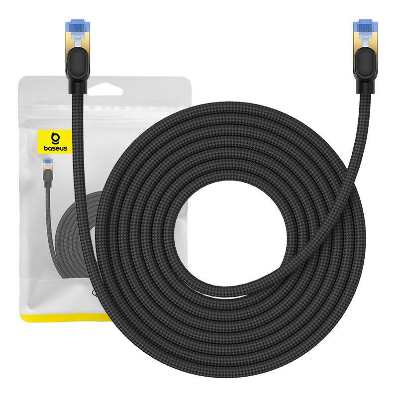Apsuktas tinklo kabelis Cat.7 Baseus Ethernet RJ45, 10Gbps, 8m (juodas)