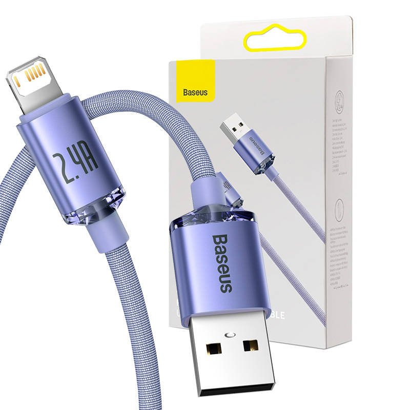 Baseus Crystal Shine USB ir Lightning kabelis, 2,4 A, 1,2 m (violetinis)