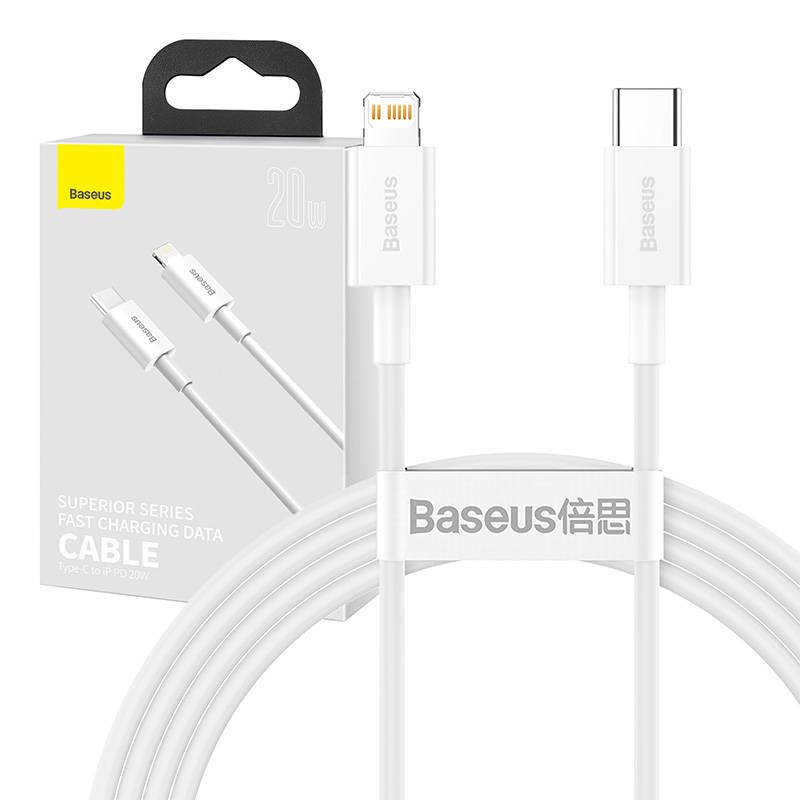 Baseus Superior Series kabelis USB-C į Lightning, 20 W, PD, 1,5 m (baltas)