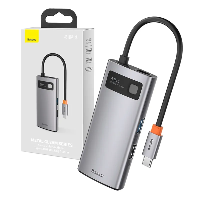 Hub 4in1 Baseus Metal Gleam Series, USB-C į USB 3.0 + USB 2.0 + HDMI + USB-C PD