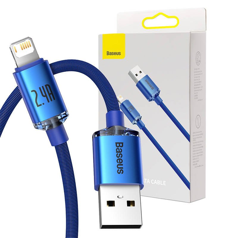 Baseus Crystal Shine USB ir Lightning kabelis, 2,4 A, 2 m (mėlynas)