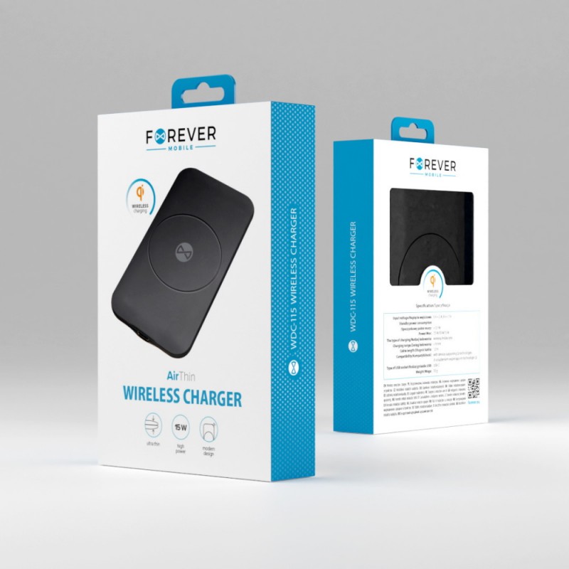 "Forever" belaidis įkroviklis WDC-115 15W, juodas