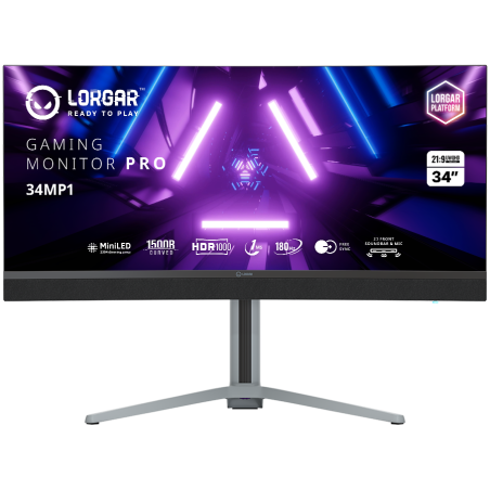 LORGAR 34MP1, UWQHD MiniLED Gaming Monitor Pro, 34'' (3440*1440) VA curved monitor, black/milky grey|LRG-34MP1W180C-GY