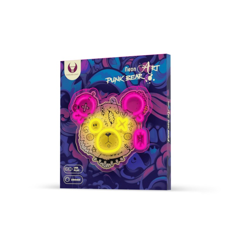 Neon ART LED PUNK TEDDY BEAR rožinė-geltona FLA01 Forever Light