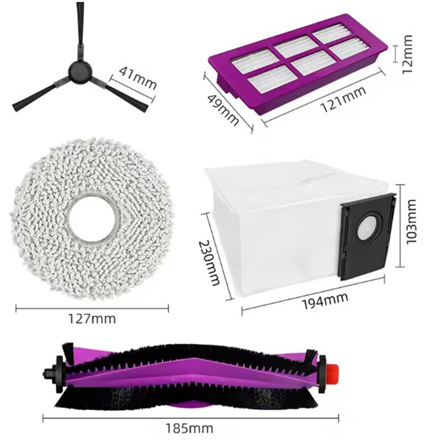 Midea V15 Spare Parts kit: 1x Side Brush, 2x Mop Pad, 1x Roller Brush, 1x Filter, 1x Dust Bag|12175000A46859