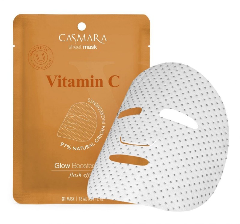 Skaistinamoji veido kaukė Casmara Glow Booster Sheet Mask Vitamin C CASA75001, su vitaminu C ir niacinamidu, magnetinė technologija