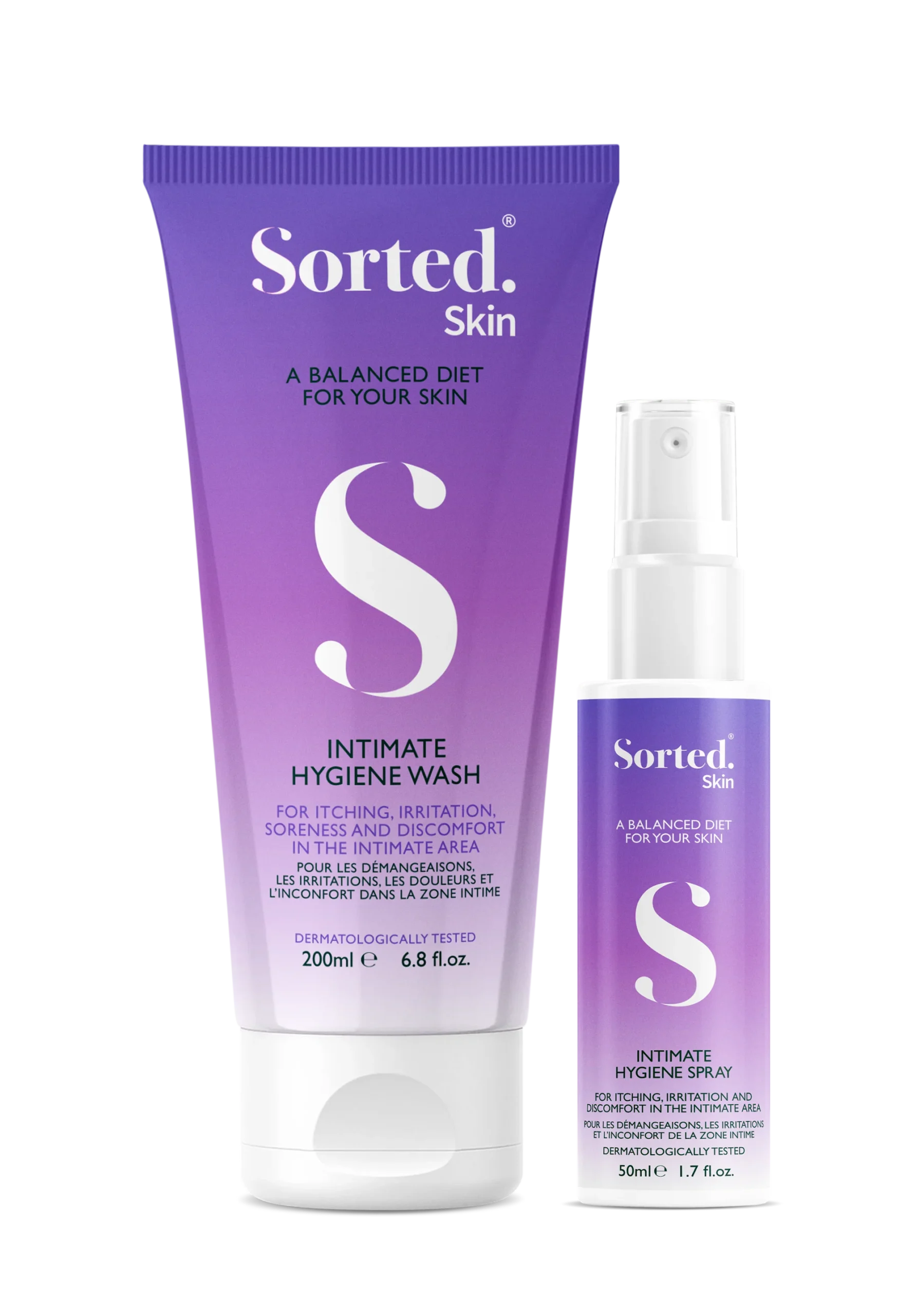 Sorted Skin INTIMATE HYGIENE DUO -  Intymios higienos prausiklis ir purškiklis su prebiotikais