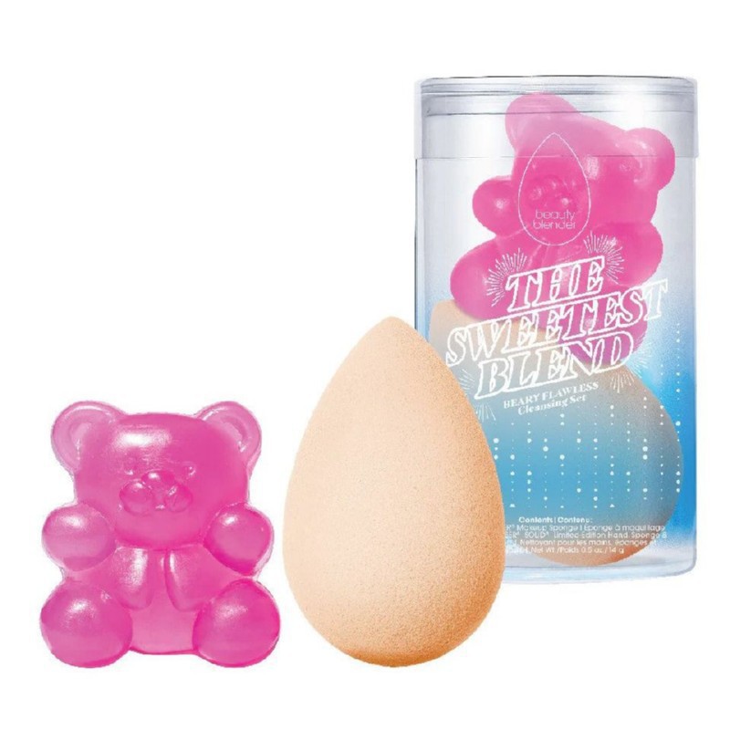 Makiažo kempinėlės rinkinys Beautyblender Beary Flawless Blend & Cleanse Set BB20222, rinkinį sudaro: makiažo kempinėlė ir muiliukas "meškiukas"