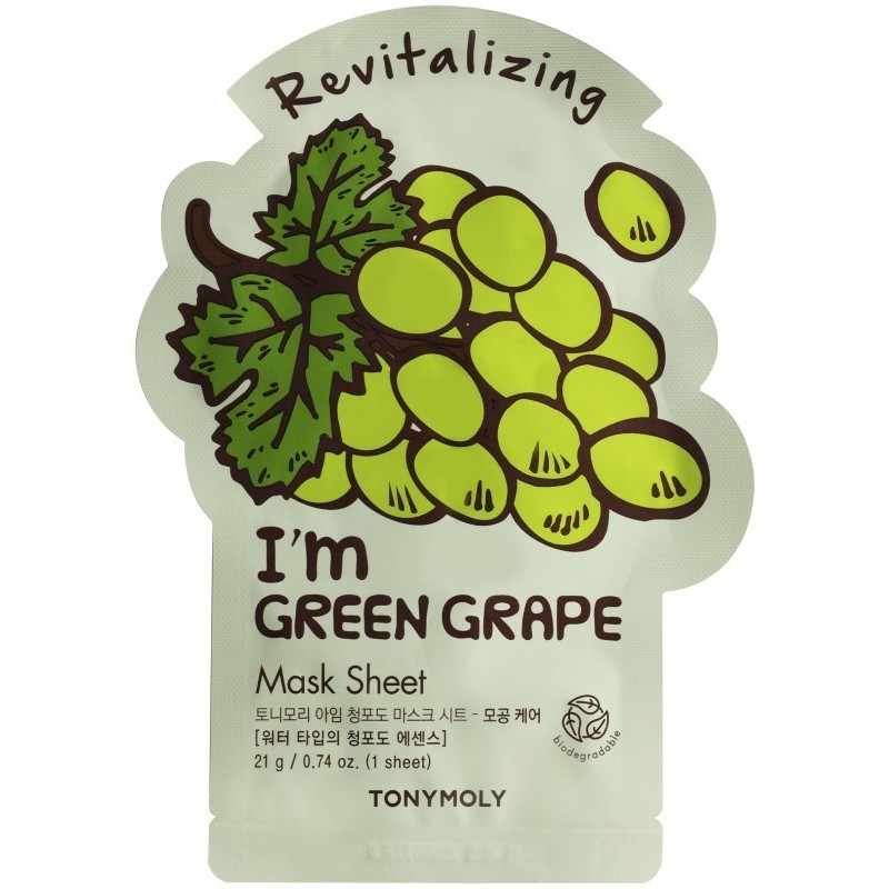 Veido kaukė TONYMOLY I´m Green Grape Mask Sheet TM00005839, atgaivinanti, 21 g