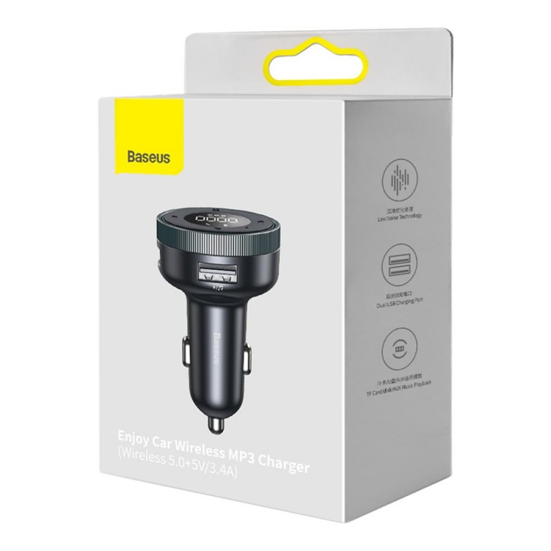 "Baseus" siųstuvas FM Enjoy Bluetooth MP3 automobilinis įkroviklis juodas