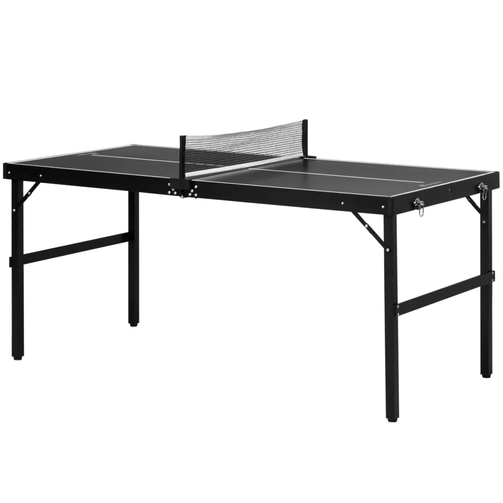 Mini stalo teniso stalas, sulankstomas su stalo teniso tinkleliu, aliuminis, juodas 152 x 76 x 72 cm