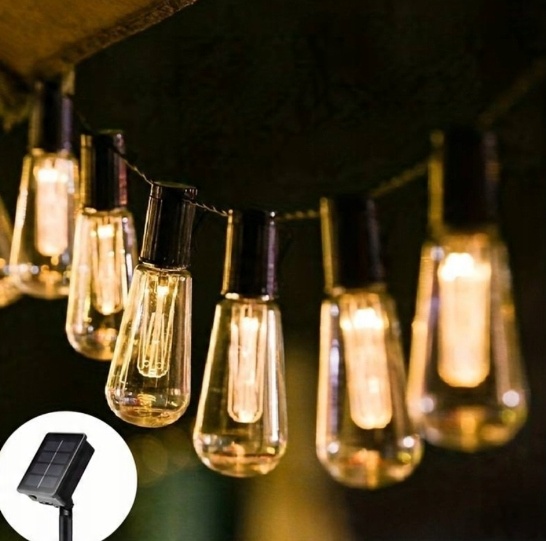 LED dekoratyvinė RETRO lauko girlianda su saulės baterija 5 m, 20 LED, šiltai balta