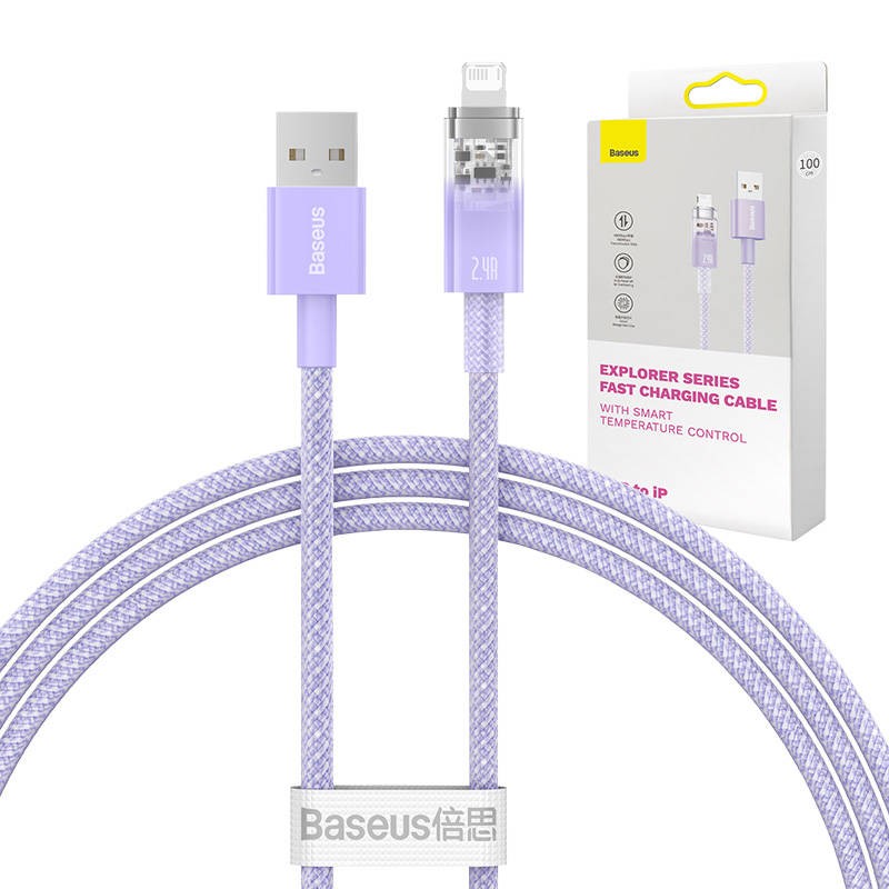 Greitojo įkrovimo laidas "Baseus USB-A to Lightning Explorer Series" 1 m 2,4 A (violetinės spalvos)