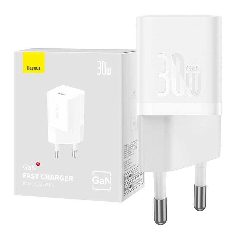 Mini sieninis įkroviklis Baseus GaN5 30W (baltas)