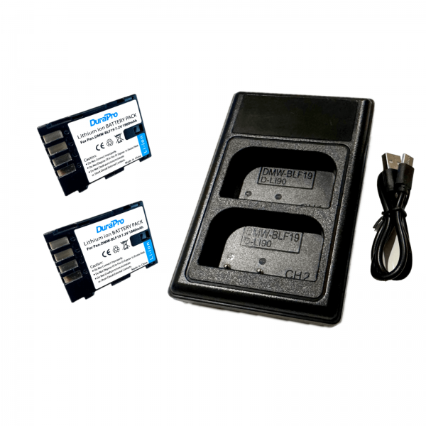 2x Panasonic akumuliatorius DMW-BLF19 1860 mAh+ dvigubas pakrovėjas