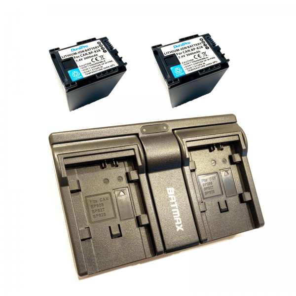 2x Canon akumuliatorius BP-828 2900 mAh+ dvigubas pakrovėjas