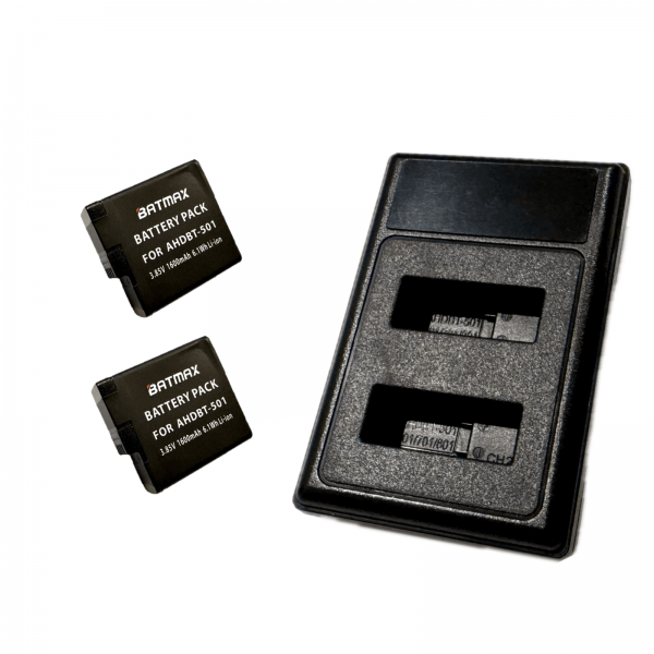 2x GoPro AHDBT-501 akumuliatorius 1600 mAh+ dvigubas pakrovėjas