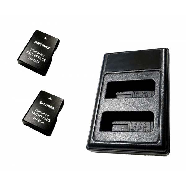2x Nikon EN-EL14 akumuliatorius 1200 mAh+ dvigubas pakrovėjas