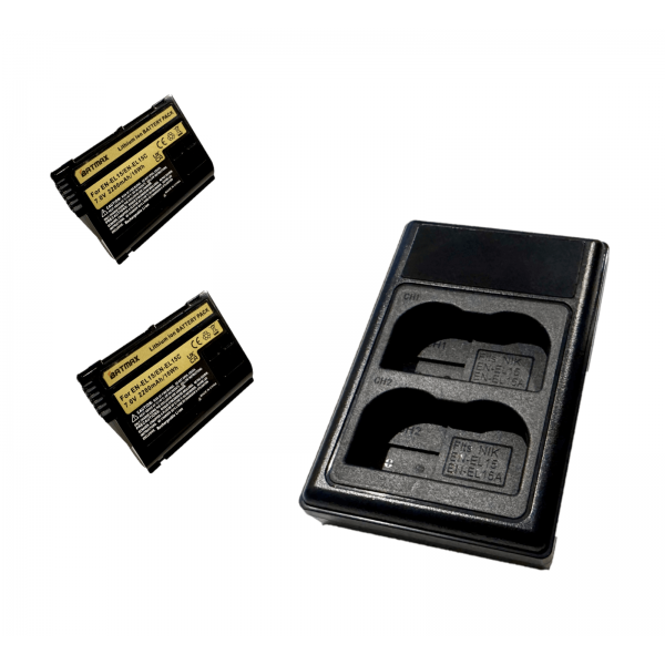 2x Nikon EN-EL15 akumuliatorius 2280 mAh+ dvigubas pakrovėjas