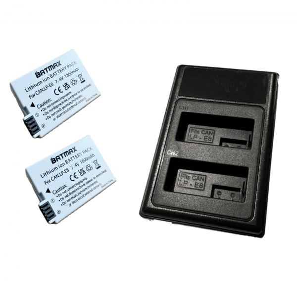 2x Canon LP-E8 akumuliatorius 1800 mAh+ dvigubas pakrovėjas