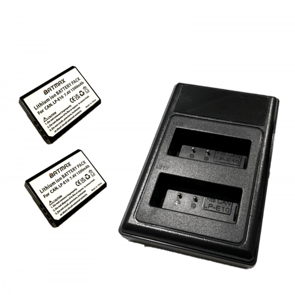 2x Canon LP-E10 akumuliatorius 1500 mAh+ dvigubas pakrovėjas
