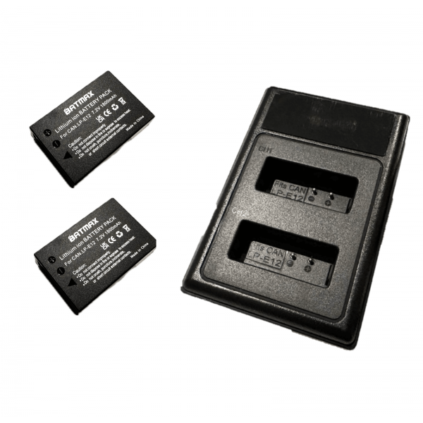 2x Canon LP-E12 akumuliatorius 1800 mAh+ dvigubas pakrovėjas