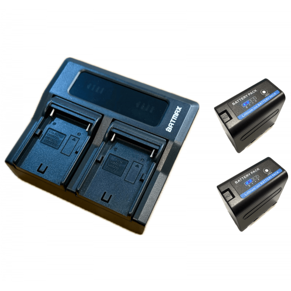 2x Sony NP-F970 PRO akumuliatorius su indikatoriumi 7200 mAh+ dvigubas greitasis pakrovėjas