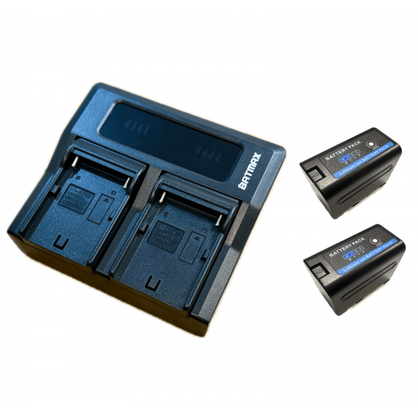 2x Sony NP-F750 PRO akumuliatorius su indikatoriumi 5200 mAh+ dvigubas greitasis pakrovėjas