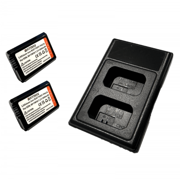 2x Sony NP-FW50 akumuliatorius 2000 mAh+ dvigubas pakrovėjas