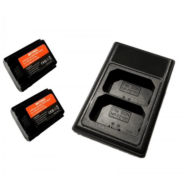 2x Sony NP-FZ100 akumuliatorius 2280 mAh+ dvigubas pakrovėjas