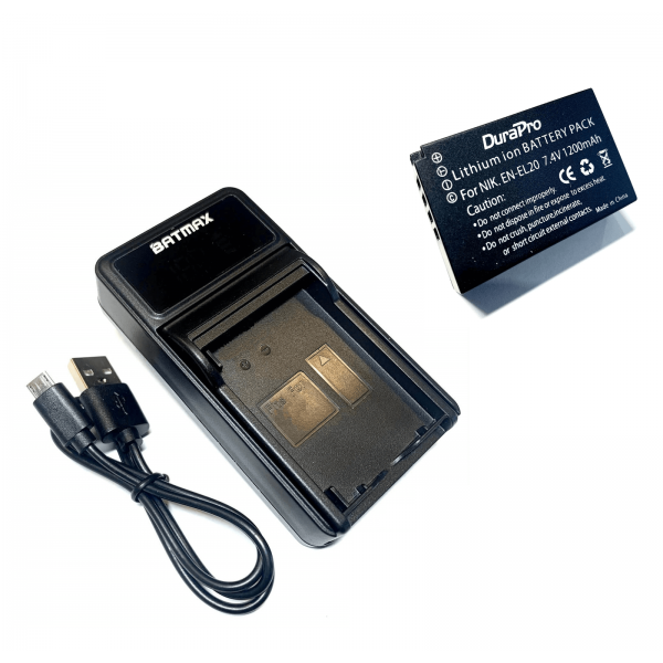 Nikon akumuliatorius EN-EL20 1200 mAh + greitasis LED pakrovėjas