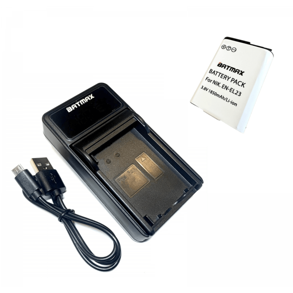 Nikon akumuliatorius EN-EL23 1850 mAh + greitasis LED pakrovėjas