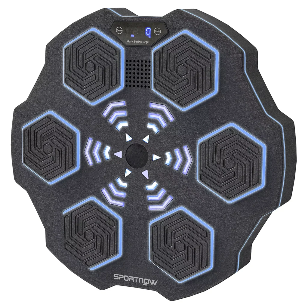 SPORTNOW muzikinė bokso mašina, elektroninė Bluetooth bokso mašina su muzika, 9 greičio 3 režimai, ant sienos montuojamas išmanusis bokso taikinys su LED lemputėmis, suaugusiems, namų treniruotėms, juoda