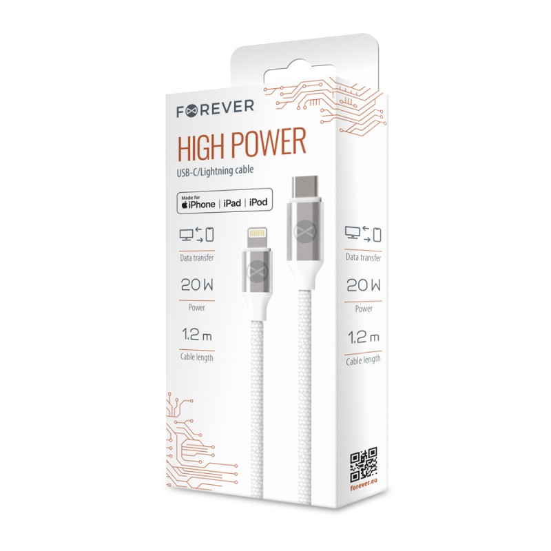 Forever MFI kabelis USB-C - Lightning 1,2 m 3A 20W WHP12321 baltas