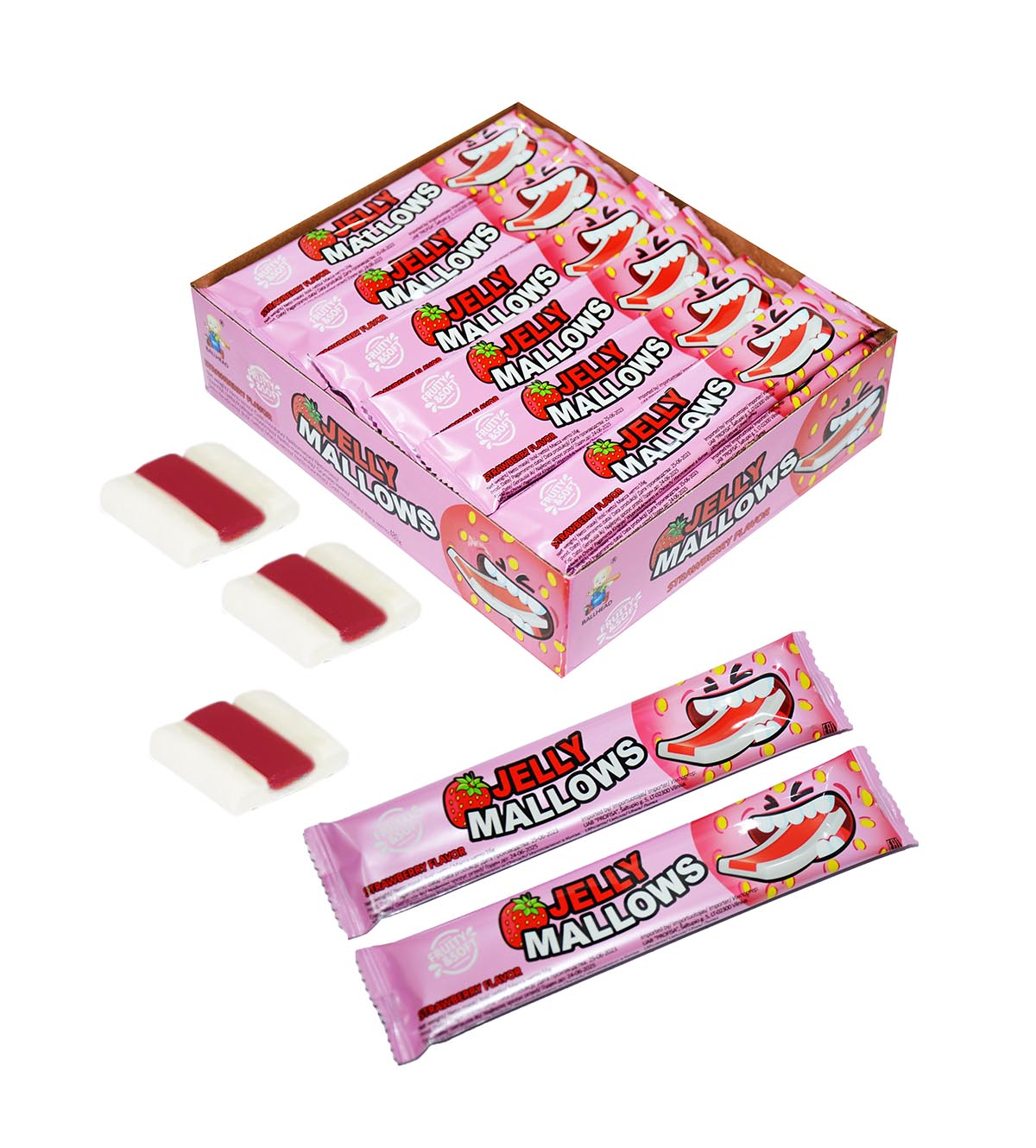 Jelly Mallows braškių skonio guminukai 16g x 30 480g