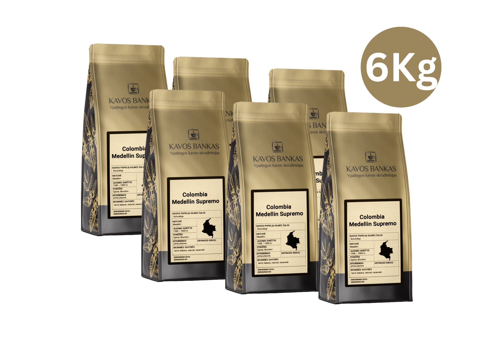 Kavos bankas Columbia Medelin Excelso kavos pupelės 6Kg