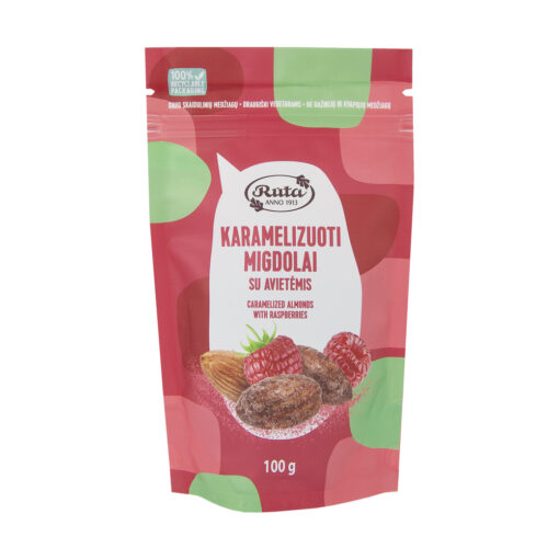 Rūta Karamelizuoti migdolai su avietėmis 100g