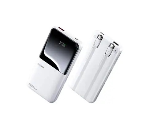 REMAX RPP-679 greito įkrovimo išorinė baterija su 2 laidais, 10000 mAh – balta