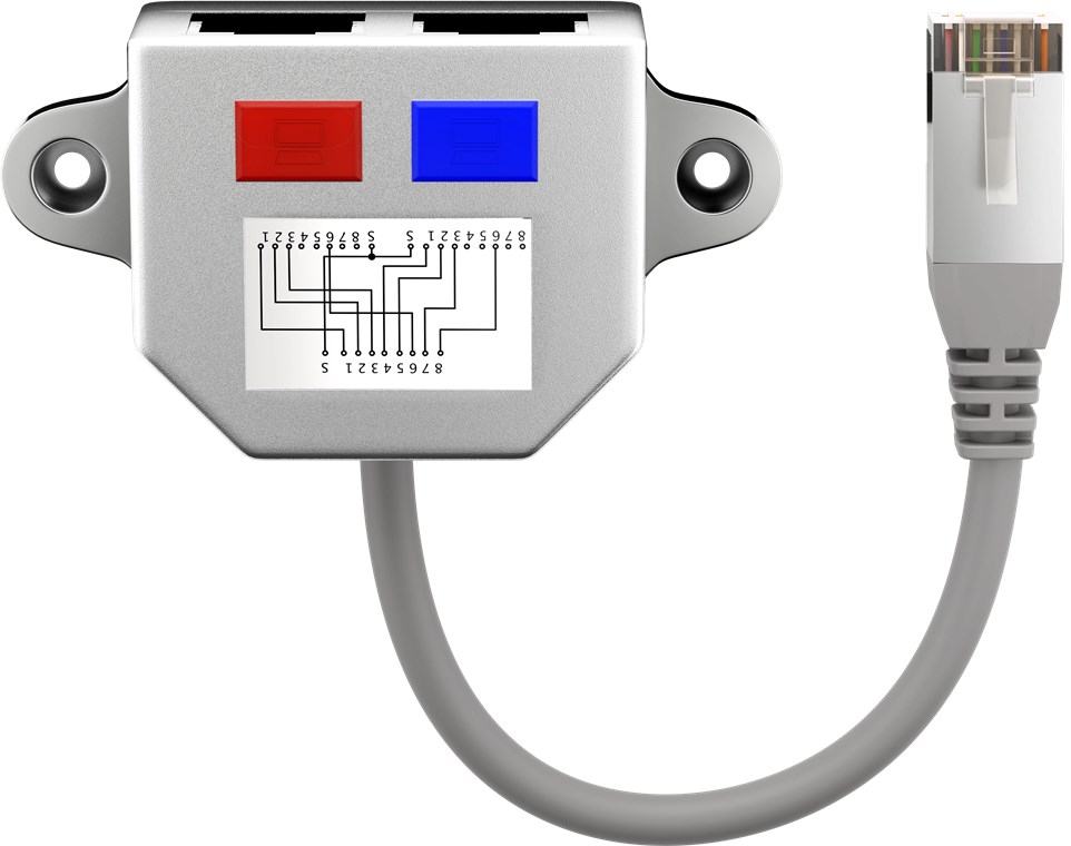 Perėjimas (tinklo dubleris) RJ45 CAT 5e kištukas 8P8C - du lizdai 8P4C, ekranuotas