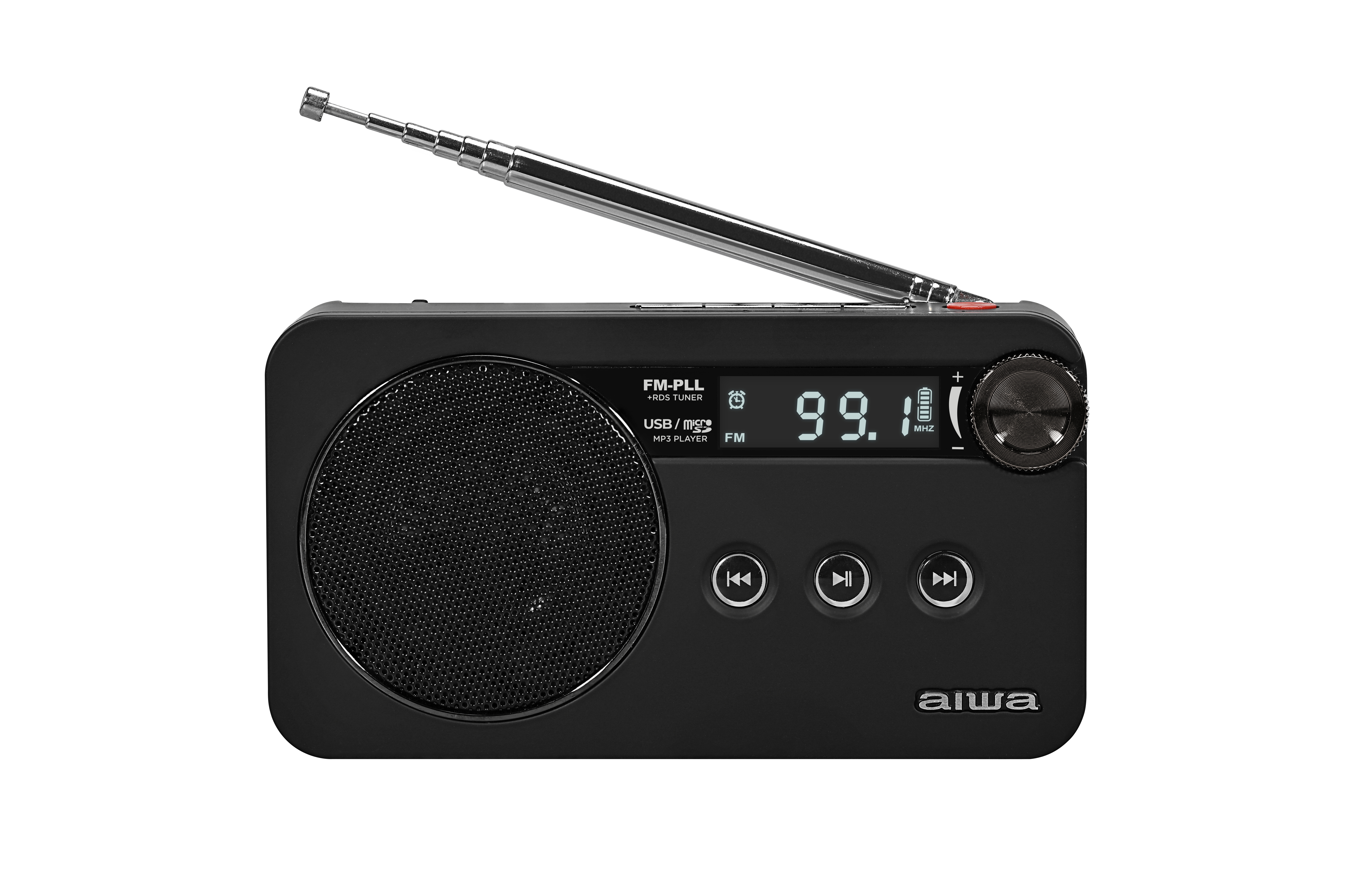 Radijo imtuvas FM įkraunamas su USB/microSD/3.5mm lizdu, juodas